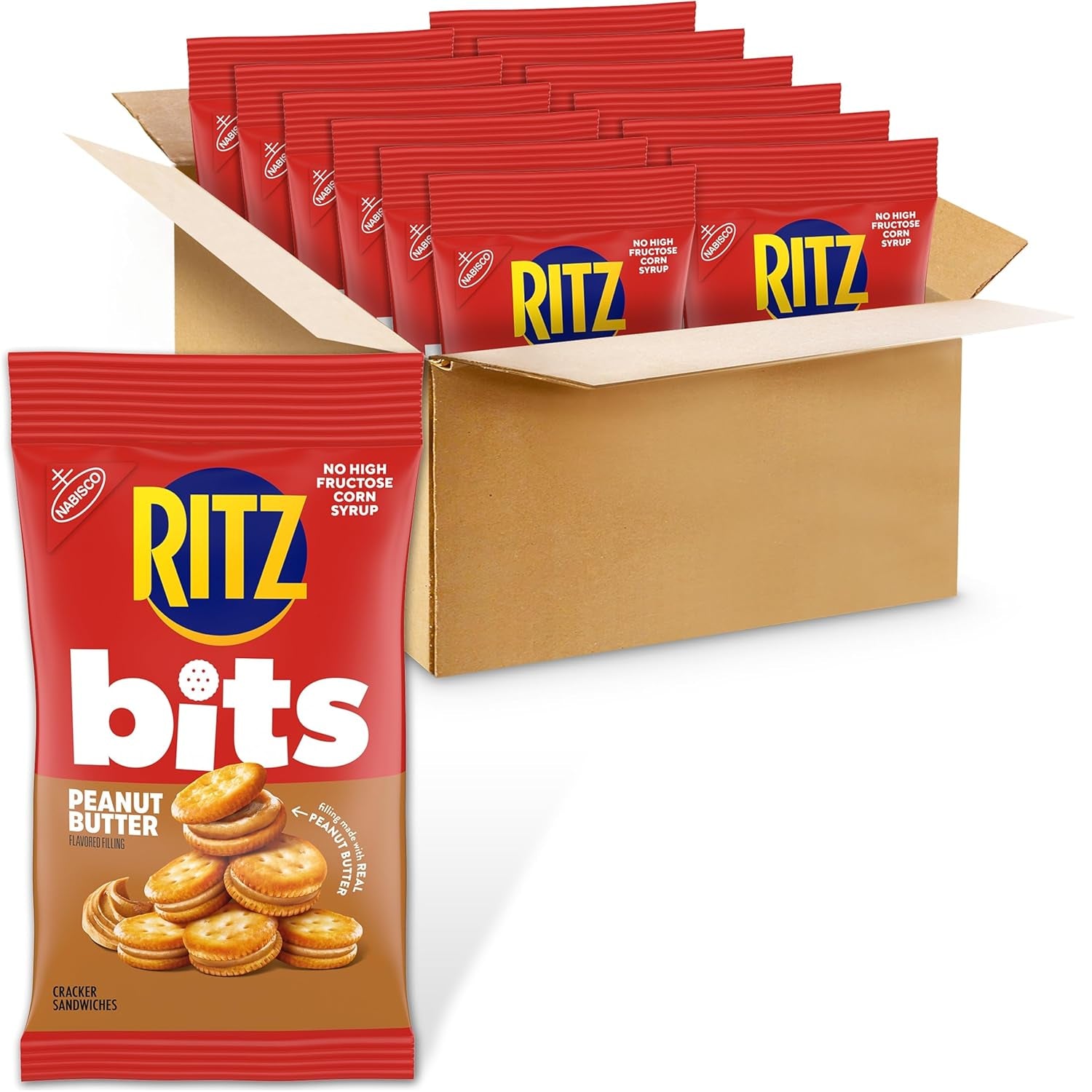 RITZ Bits Peanut Butter Sandwich Crackers, 3 Oz Bags Case of 12
