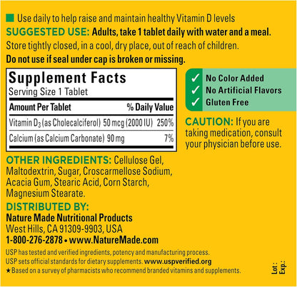 Nature Made Vitamin D3 2000 IU (50 Mcg), Vitamin D Supplement for Bone, Teeth, Muscle and Immune Health Support, 400 Tablets, 400 Day Supply