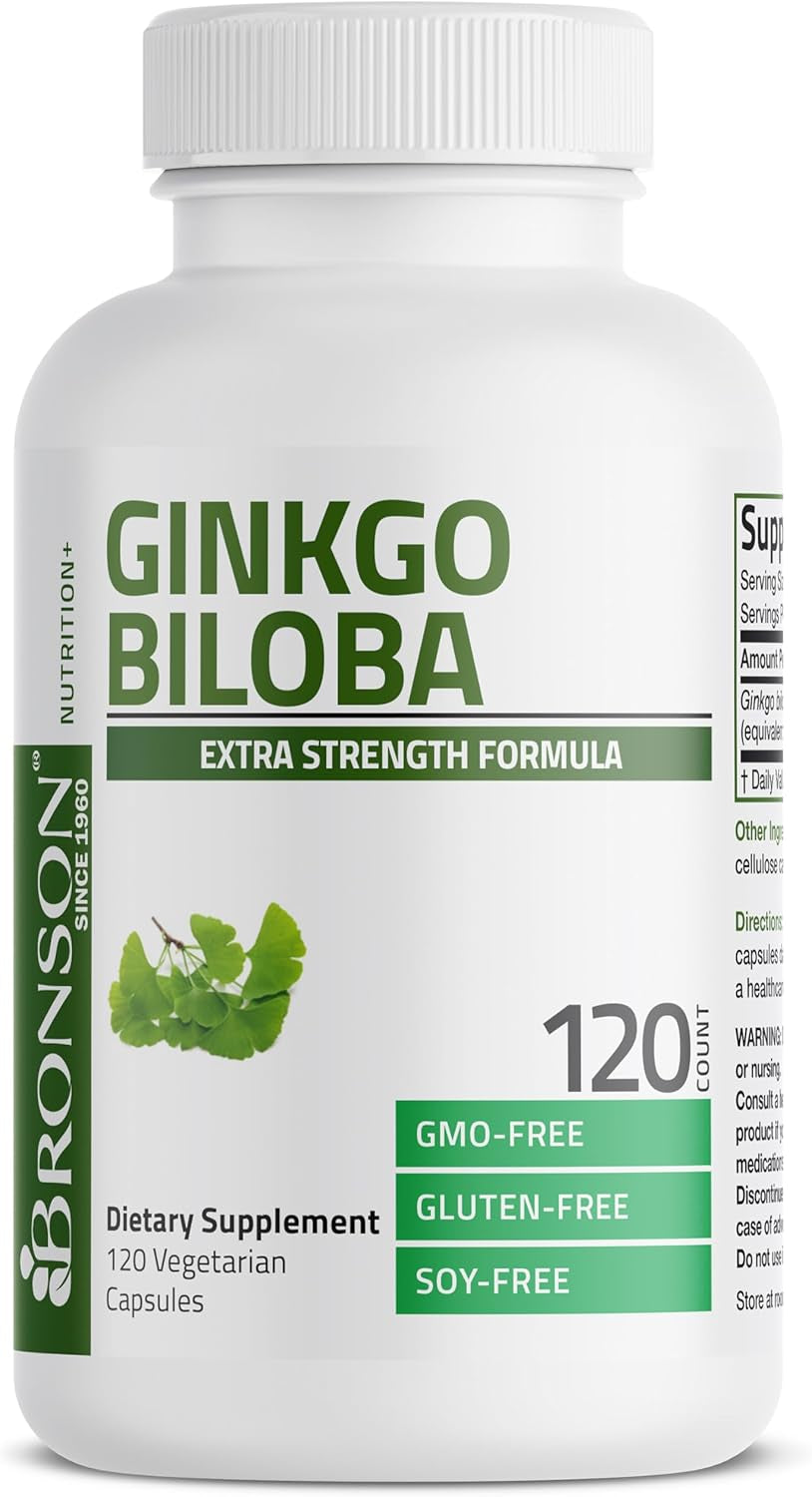 Bronson Ginkgo Biloba Extra Strength Supports Brain Function & Memory Support, 120 Vegetarian Capsules