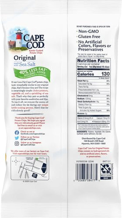 Cape Cod Potato Chips, Potato Chips Reduced Fat, 5 Ounce