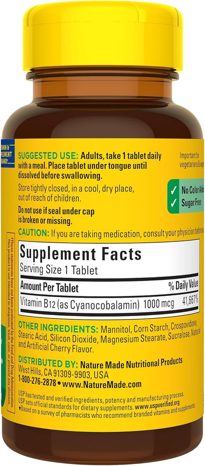 Nature Made Vitamin B12 1000 Mcg, Easy to Take Vitamin B12 Sublingual Tablets for Energy Metabolism Support, 150 Sugar Free Fast Dissolve Tablets, 150 Day Supply