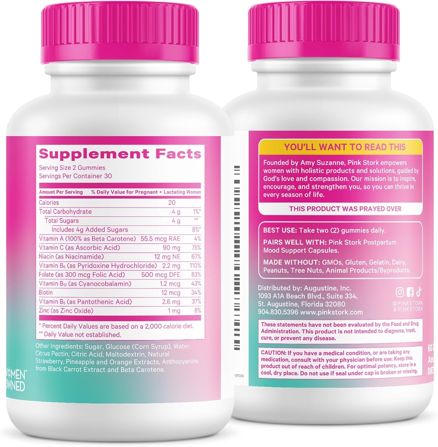 Pink Stork Total Postnatal Vitamin Gummies - Multivitamin for Postpartum Recovery and Lactation Support - Folic Acid, B6, & Vitamin C - Postpartum Essentials - 60 Gummy Vitamins