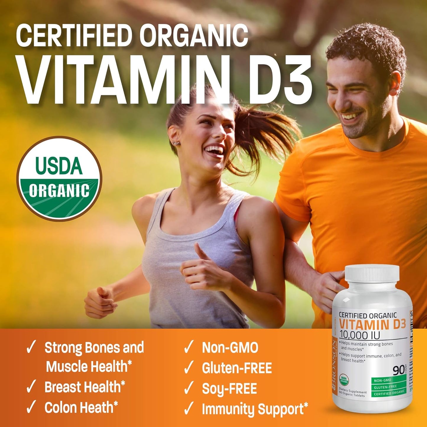 Bronson Vitamin D3 10,000 IU for Immune Support, Healthy Muscle Function & Bone Health, High  Organic Non-Gmo Vitamin D Supplement, 90 Tablets