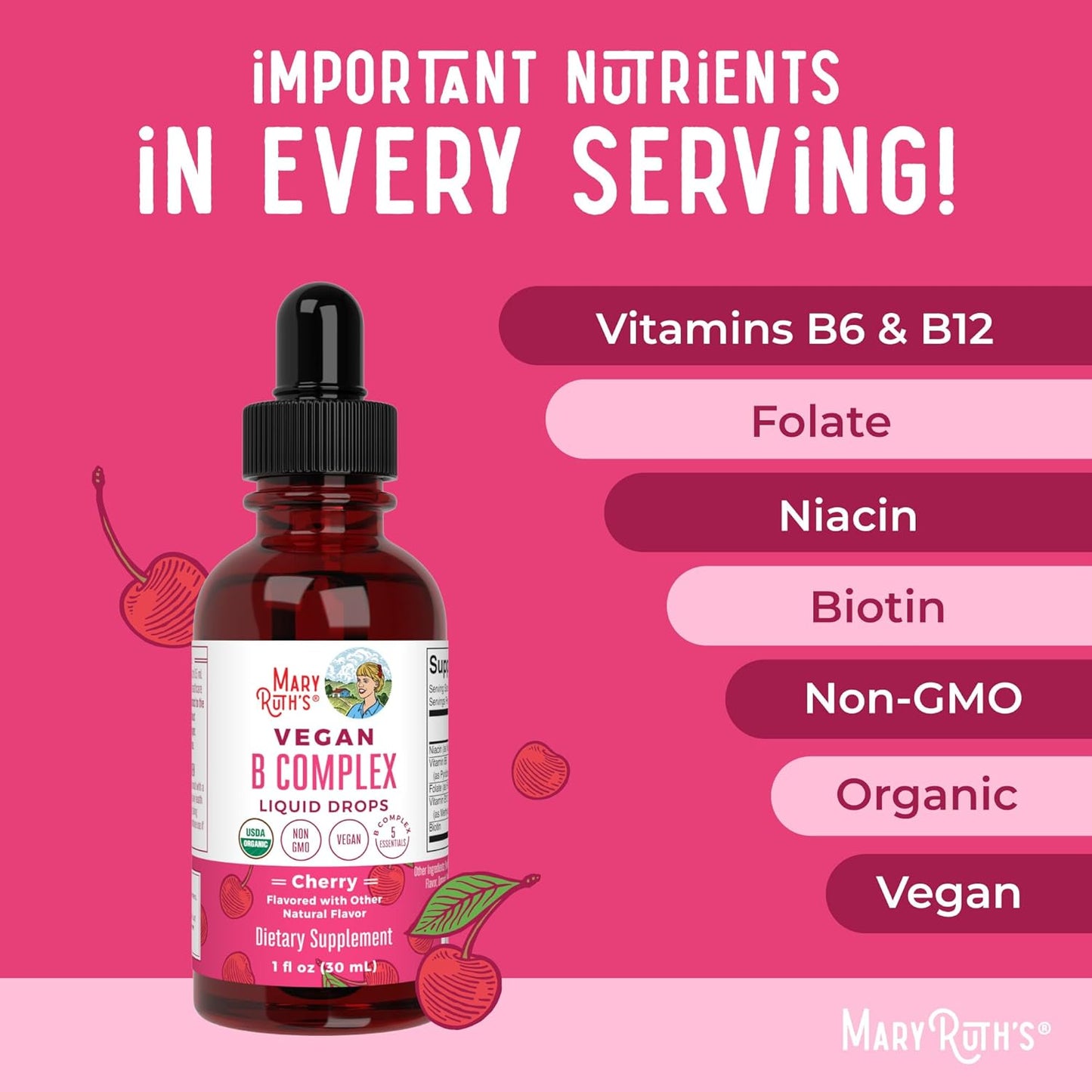 Maryruth Organics Vitamin B Complex | B Vitamins Complex | Biotin | Vitamin B12 | Niacin | Folate | Metabolic Support Supplement | Vegan | USDA Organic | Non-Gmo | Gluten Free | 2 Month Supply