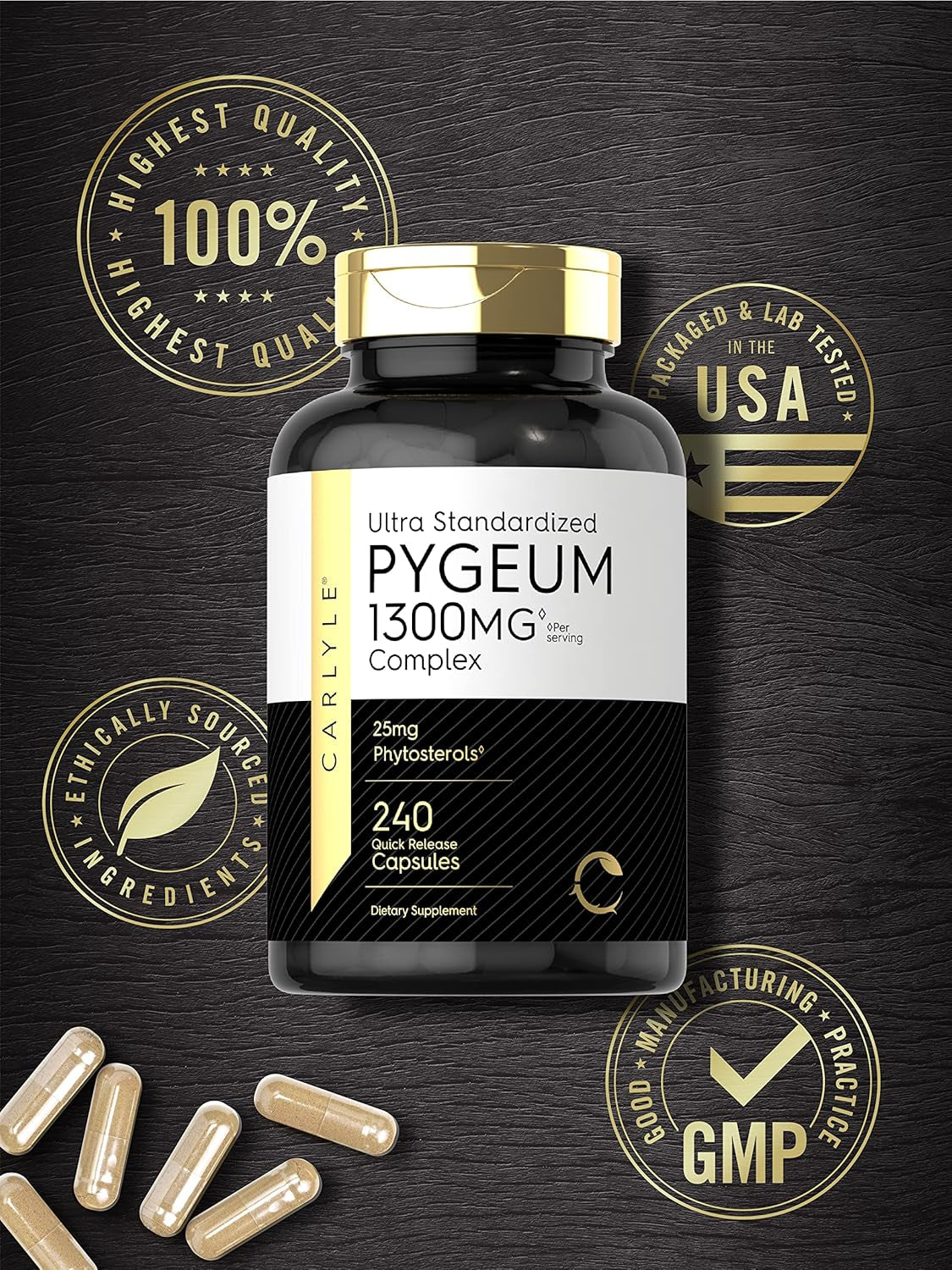 Carlyle Pygeum Supplement 1300Mg | 240 Capsules | Non-Gmo, Gluten Free | Africanum Bark Extract Supplement
