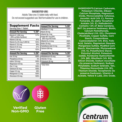 Centrum Adult Multivitamin/Multimineral Supplement with Antioxidants, Zinc, Vitamin D3 and B Vitamins, Gluten Free, Non-Gmo Ingredients - 200 Count