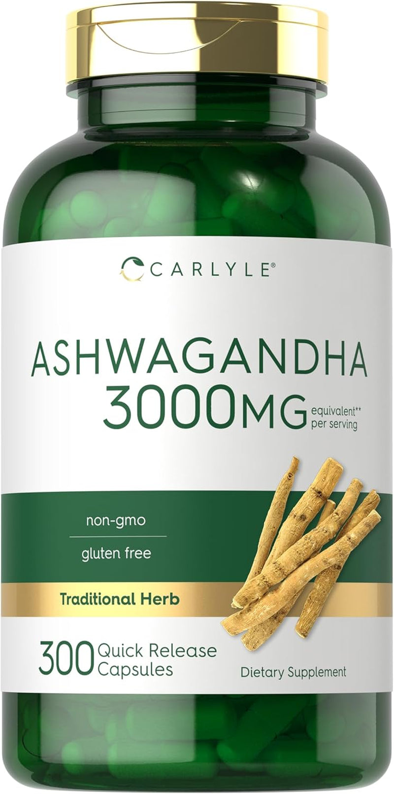 Carlyle Ashwagandha Supplement for Women and Men | 3000Mg | 300 Capsules | Herb Root Extract with Black Pepper | Non-Gmo and Gluten Free