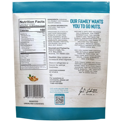 Nature'S Eats Cashews Roasted No Salt, 7 Oz
