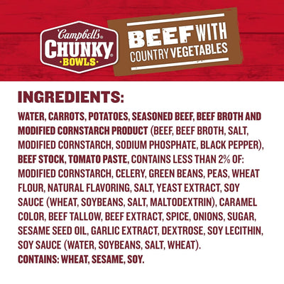 Campbell'S Chunky Soup, Beef Soup with Country Vegetables, 15.25 Oz Microwavable Bowl