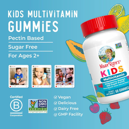 Maryruth Organics Kids Vitamins | Multi | Sugar Free | 2 Month Supply | Kids Multivitamin Gummies for Ages 2+ | Vegan | Only 1 Gummy a Day | 60 Count