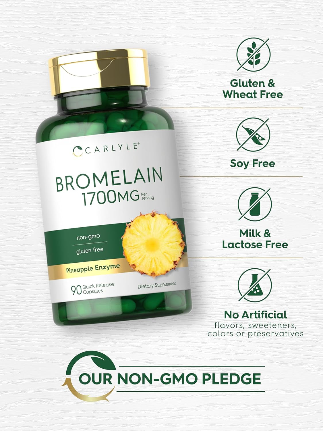 Carlyle Bromelain 1700 Mg | 90 Capsules | Pineapple Enzyme Supplement | Non-Gmo and Gluten Free