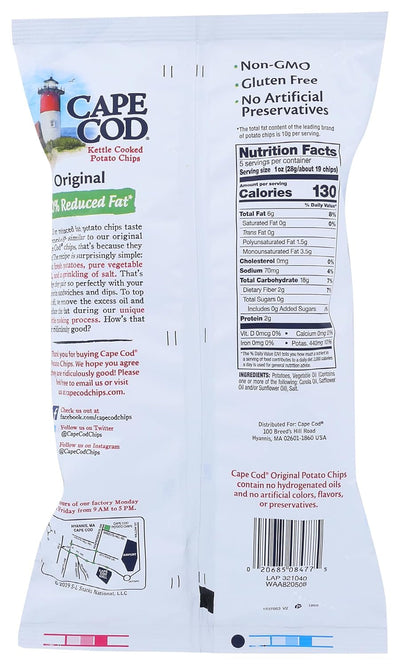 Cape Cod Potato Chips, Potato Chips Reduced Fat, 5 Ounce