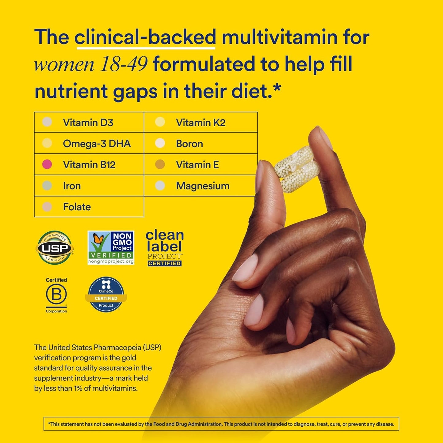 Ritual Multivitamin for Women 18+ with Vitamin D3 for Immune Support*, Vegan Omega 3 DHA, B12, Iron, Gluten Free, Non GMO, USP Verified, Mint, 30 Day Supply, 60 Capsules