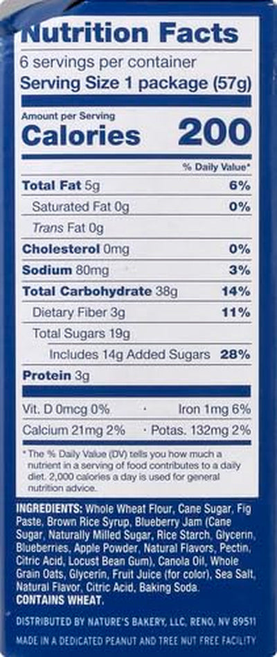 Nature'S Bakery Blueberry Fig Bars, 2 Oz, 6 Ct
