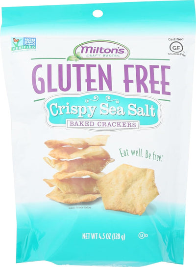 Milton'S Craft Bakers Gluten Free Crispy Sea Salt Crackers - Baked Sea Salt Crackers, Non-Gmo Project Verified, Kosher, Certified Gluten Free Sea Salt Snack, 5 Grains in Every Bite - 4.5 Oz