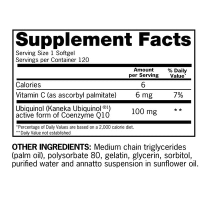 Qunol Mega Coq10 Ubiquinol 100 Mg., 120 Softgels
