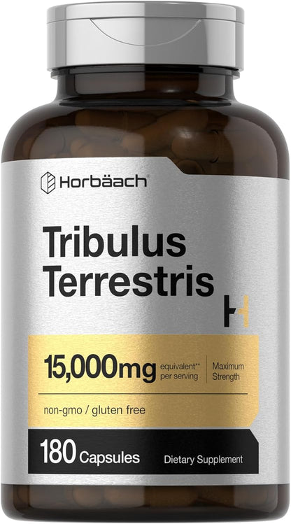 Horbäach Tribulus Terrestris for Men 15000Mg | 180 Capsules | Maximum Strength | Non-Gmo, Gluten Free Extract Supplement