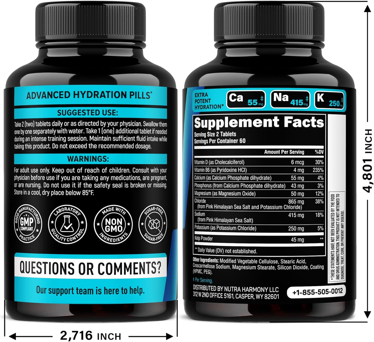 Electrolytes - Electrolyte Tablets with Magnesium, Sodium, Potassium, Chloride, Vitamins D3 & B6, Kelp Powder - Salt Pills - Made in USA - Oral Tablets as Capsules - Vegan & Keto Friendly - 120 Tabs