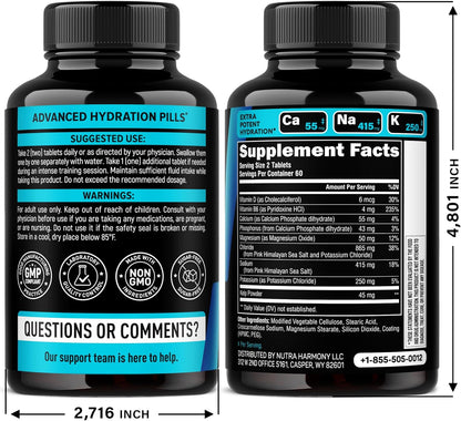 Electrolytes - Electrolyte Tablets with Magnesium, Sodium, Potassium, Chloride, Vitamins D3 & B6, Kelp Powder - Salt Pills - Made in USA - Oral Tablets as Capsules - Vegan & Keto Friendly - 120 Tabs