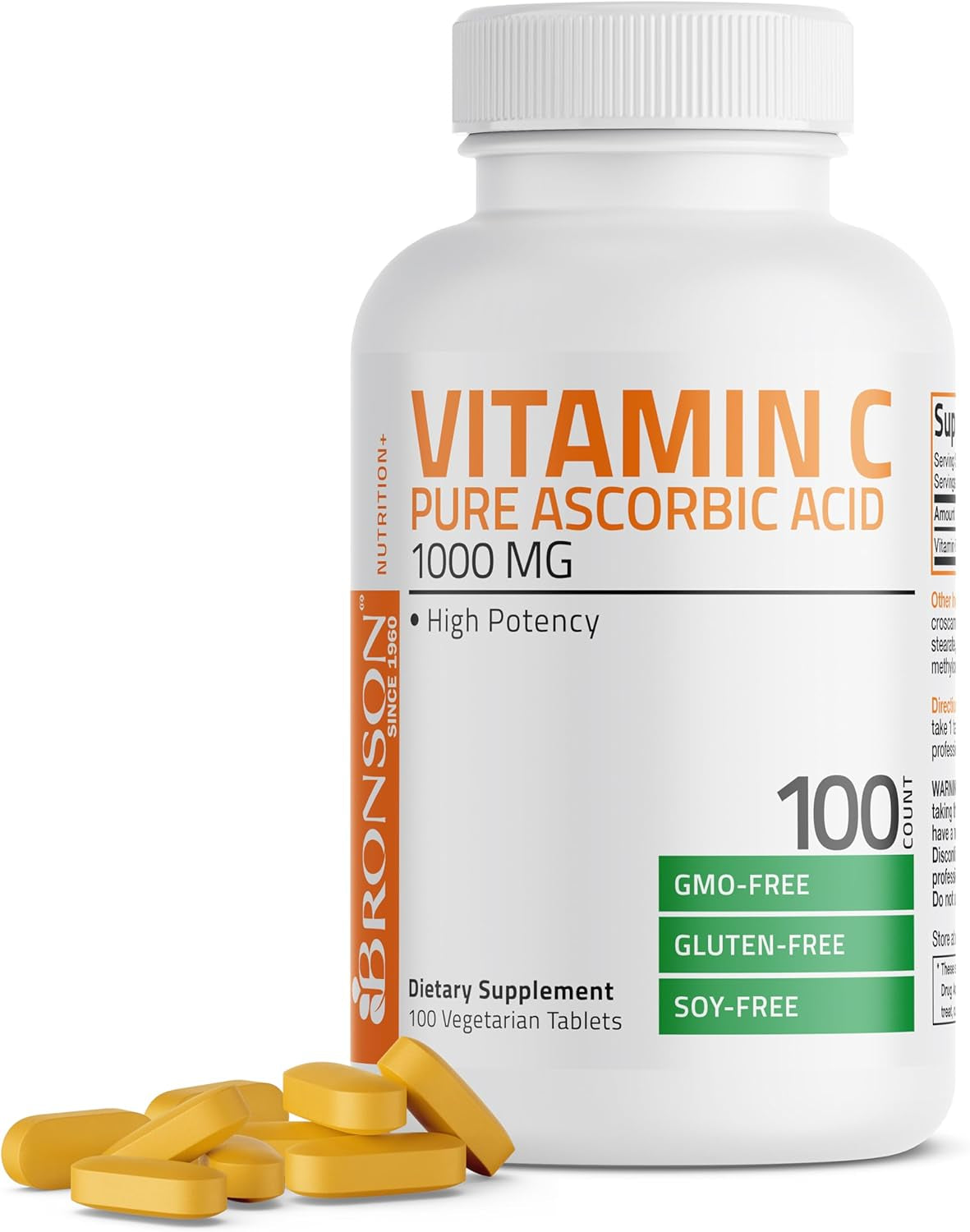 Bronson Vitamin C 1000Mg Premium Non-Gmo Ascorbic Acid Tablets, 100 Count