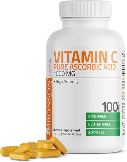 Bronson Vitamin C 1000Mg Premium Non-Gmo Ascorbic Acid Tablets, 100 Count