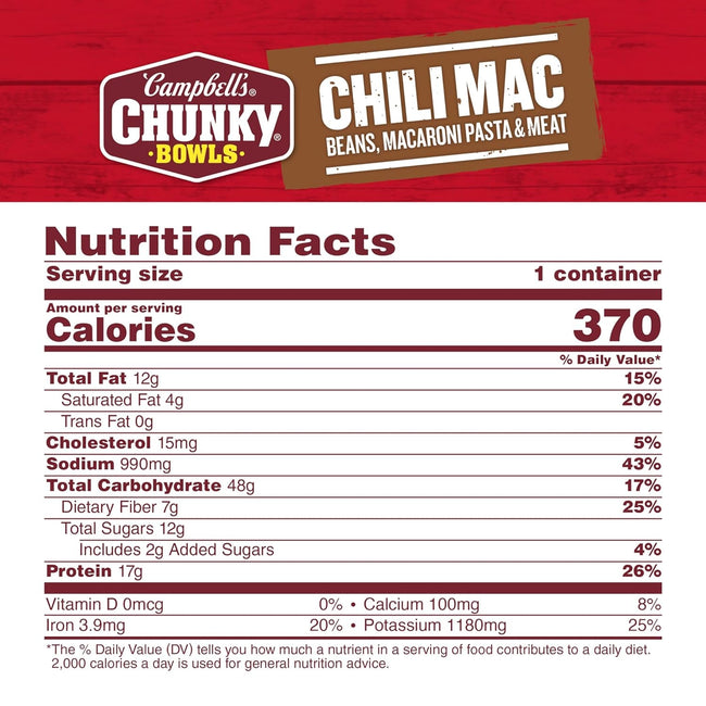 Campbell’S Chunky Soup, Chili Mac Soup, 15.25 Oz Microwavable Bowl
