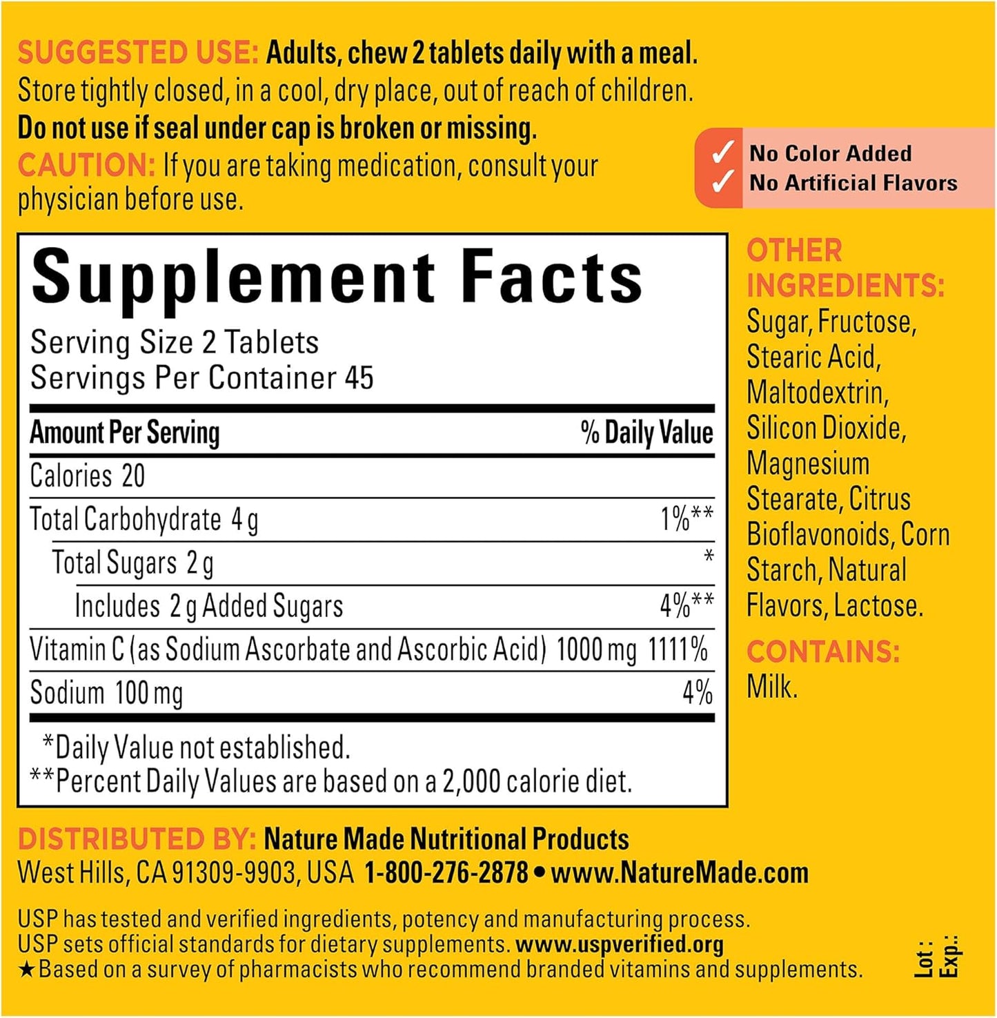 Nature Made Extra Strength Dosage Chewable Vitamin C 1000 Mg per Serving, Vitamin C Chewable Dietary Supplement for Immune Support, 90 Tablets, 45 Day Supply
