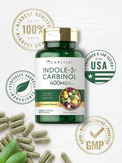 Carlyle Indole-3-Carbinol (I3C) 400Mg | 120 Capsules | Advanced Formula with Broccoli Extract | Non-Gmo, Gluten Free