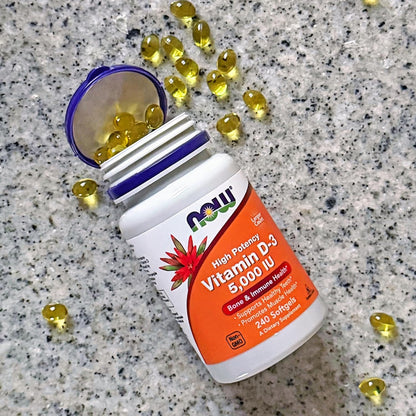 NOW Foods Supplements, Vitamin D-3 5,000 IU, High , Structural Support*, 240 Softgels