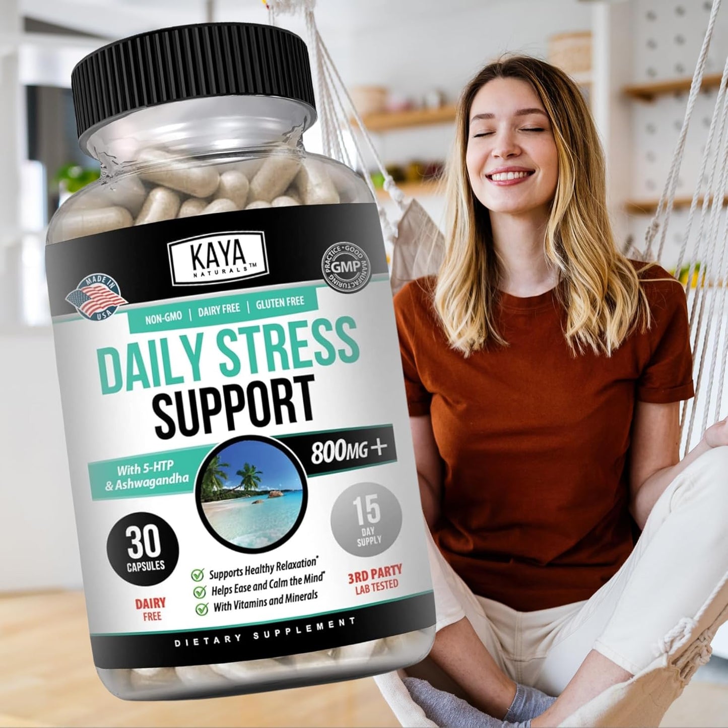 Naturals - Natural Herbal Stress Relief Support Vitamin Supplement to Relax and Calm the Mind - Boost Mood - Happy Pills - Anxiousness Support - 30 Capsules