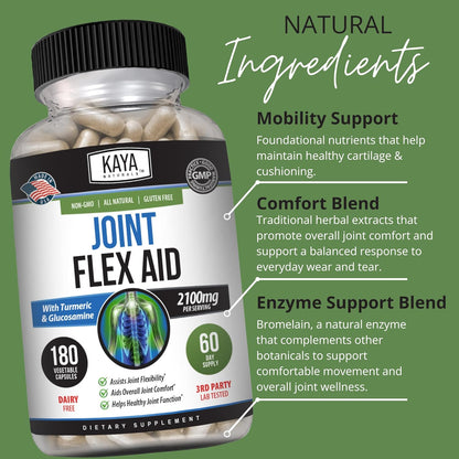 Naturals Flex Aid - Mobility Support Supplement for Men and Women - Turmeric Capsules with Glucosamine Sulfate, Boswellia Serrata and MSM - for Knee Support and Mobility Health - 180 Count