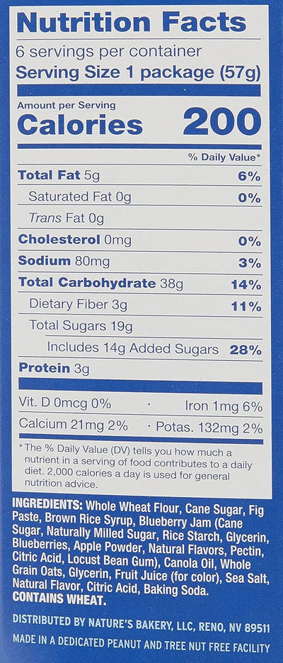 Nature'S Bakery Blueberry Fig Bars, 2 Oz, 6 Ct