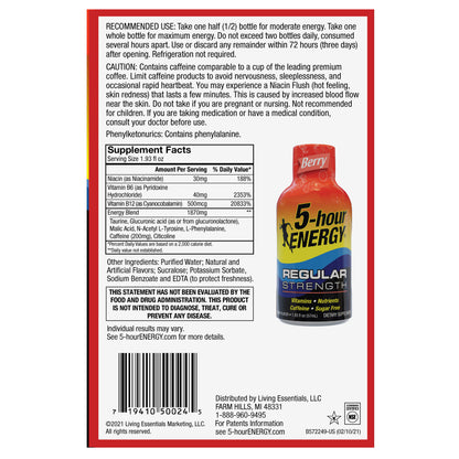 5-Hour Energy Shot, Regular Strength, Berry, 1.93 Fl. Oz, 24 Count