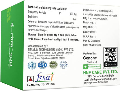 Genone E-Gen 400 Vitamin E Capsule for Glowing Face, Skin and Hair Nutrition (30 Capsules)