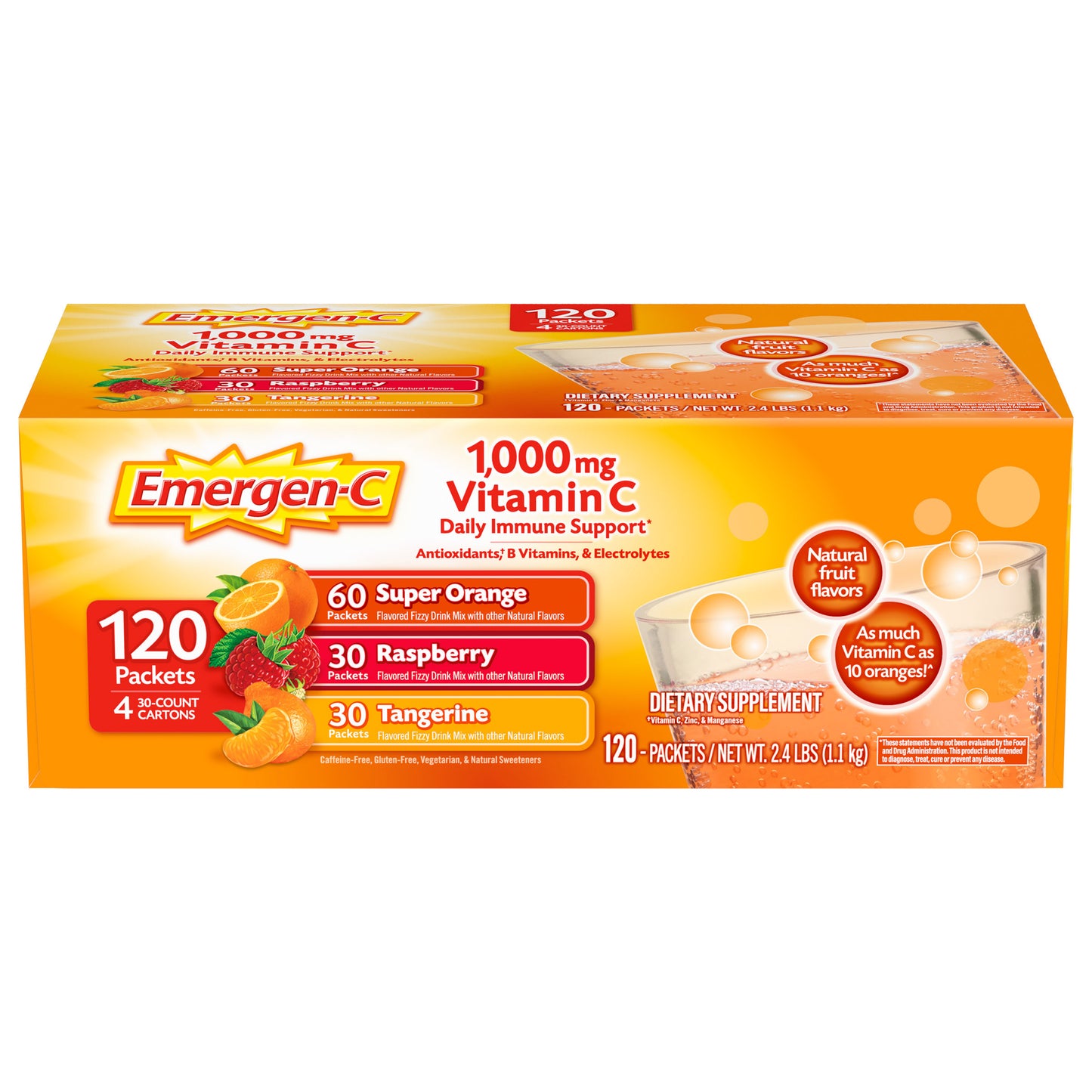 Emergen-C 1000 Mg Vitamin C Daily Immune Support Variety Pack Drink Mix, 120 Packets