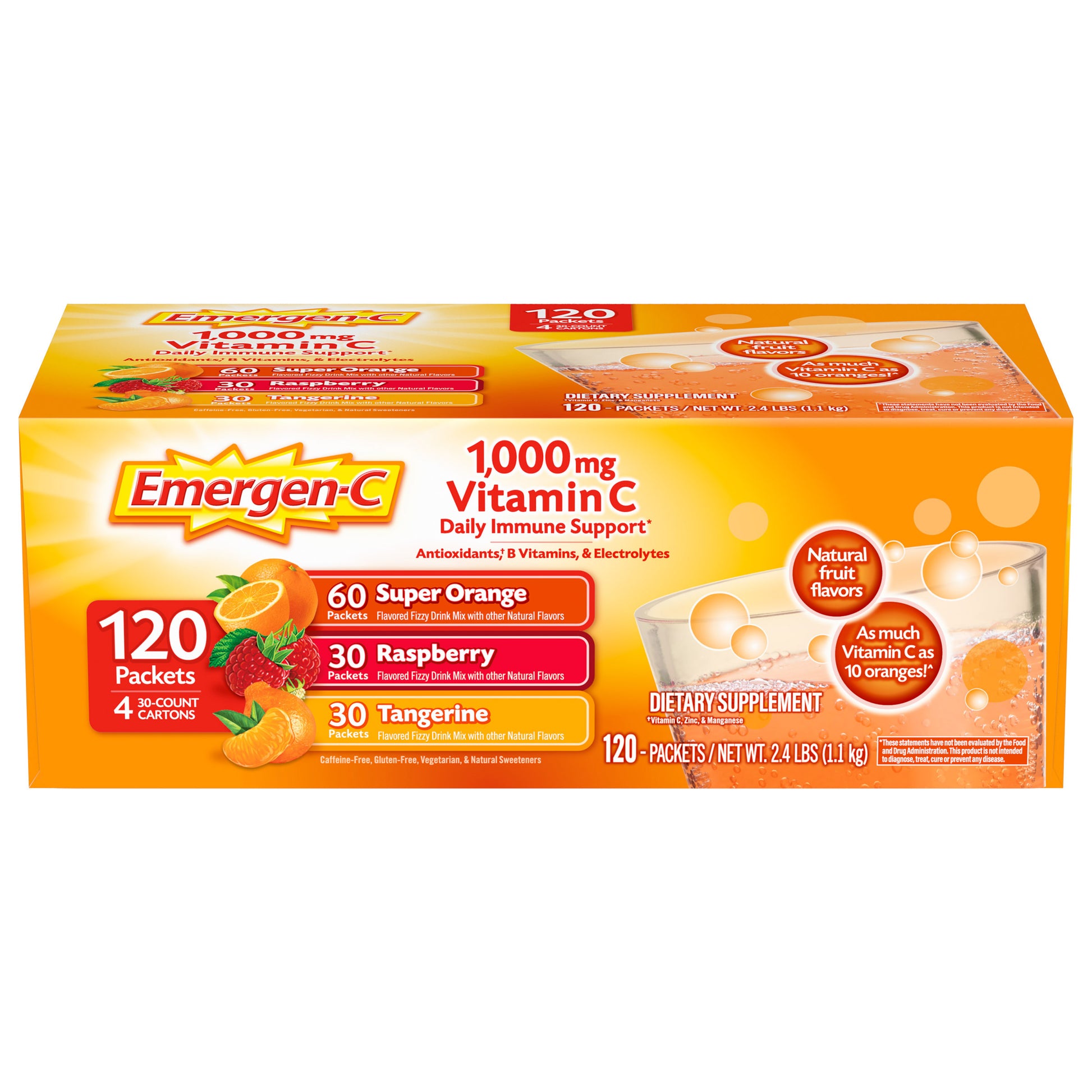 Emergen-C 1000 Mg Vitamin C Daily Immune Support Variety Pack Drink Mix, 120 Packets