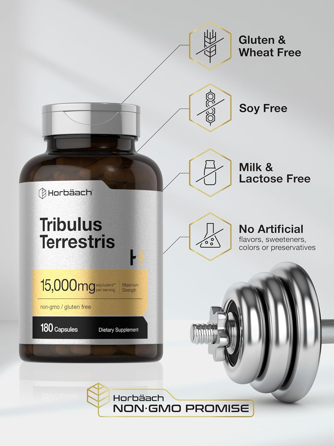 Horbäach Tribulus Terrestris for Men 15000Mg | 180 Capsules | Maximum Strength | Non-Gmo, Gluten Free Extract Supplement