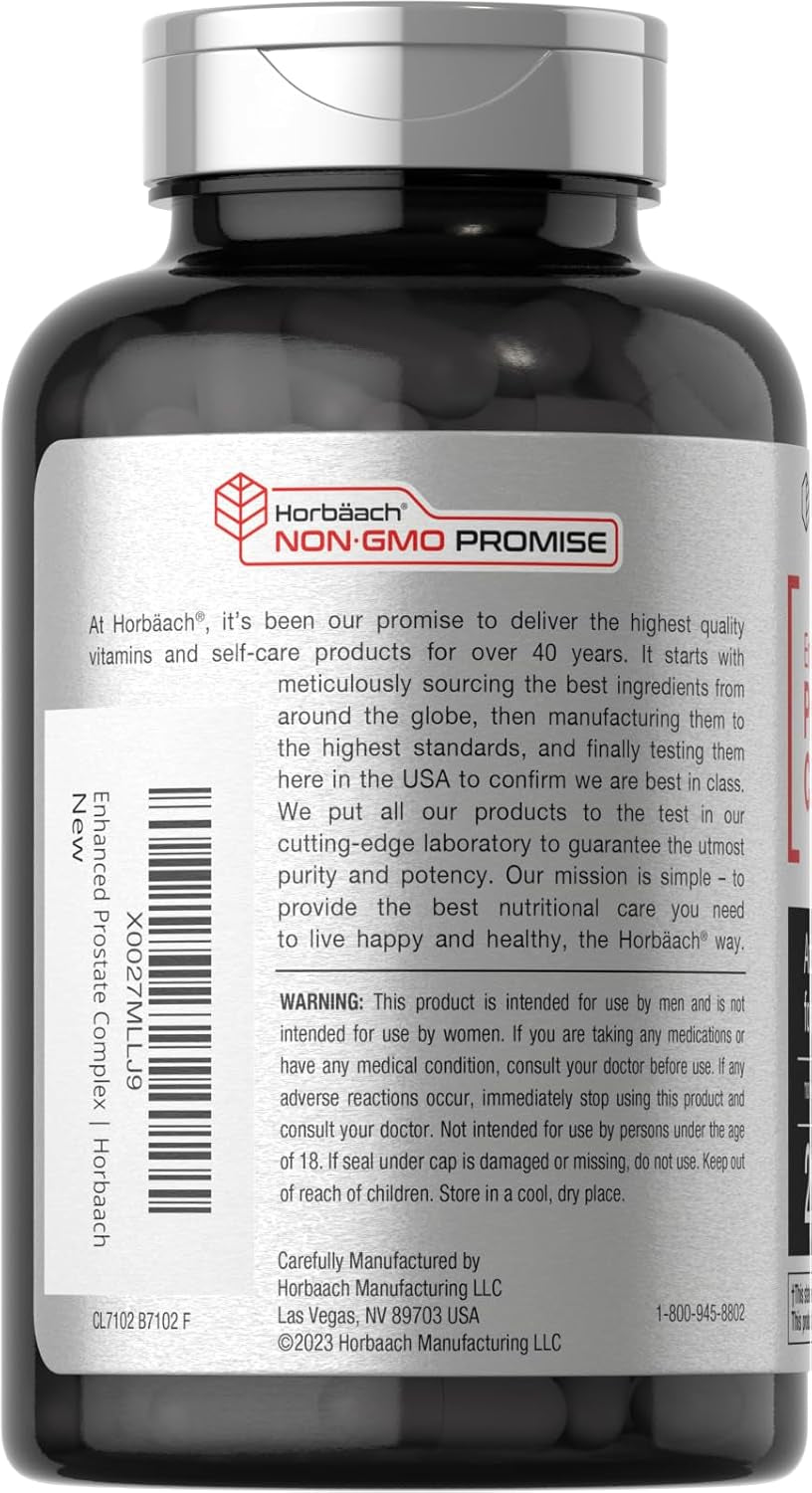 Horbaach Prostate Supplement for Men | 200 Capsules | Enhanced Complex with Saw Palmetto, Pygeum, Stinging Nettle | Non-Gmo and Gluten Free