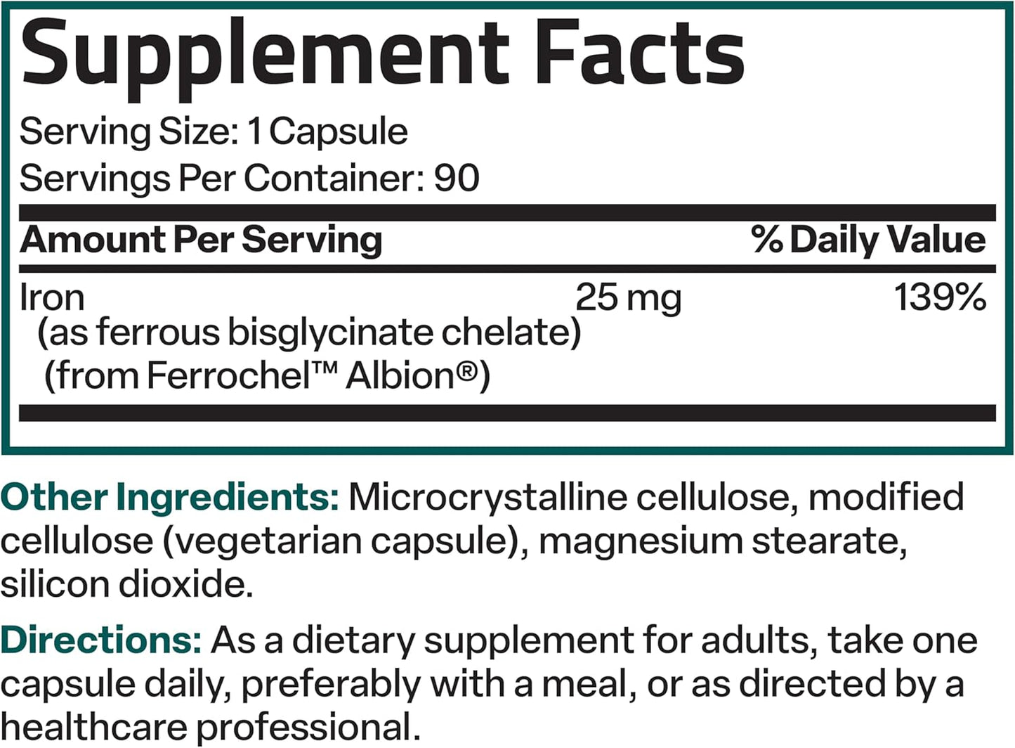 Bronson Iron Bisglycinate 25 Mg Gentle on the Stomach, Supports Energy & Healthy Red Blood Cell Production - Non-Constipating Formula - Non GMO, 90 Vegetarian Capsules