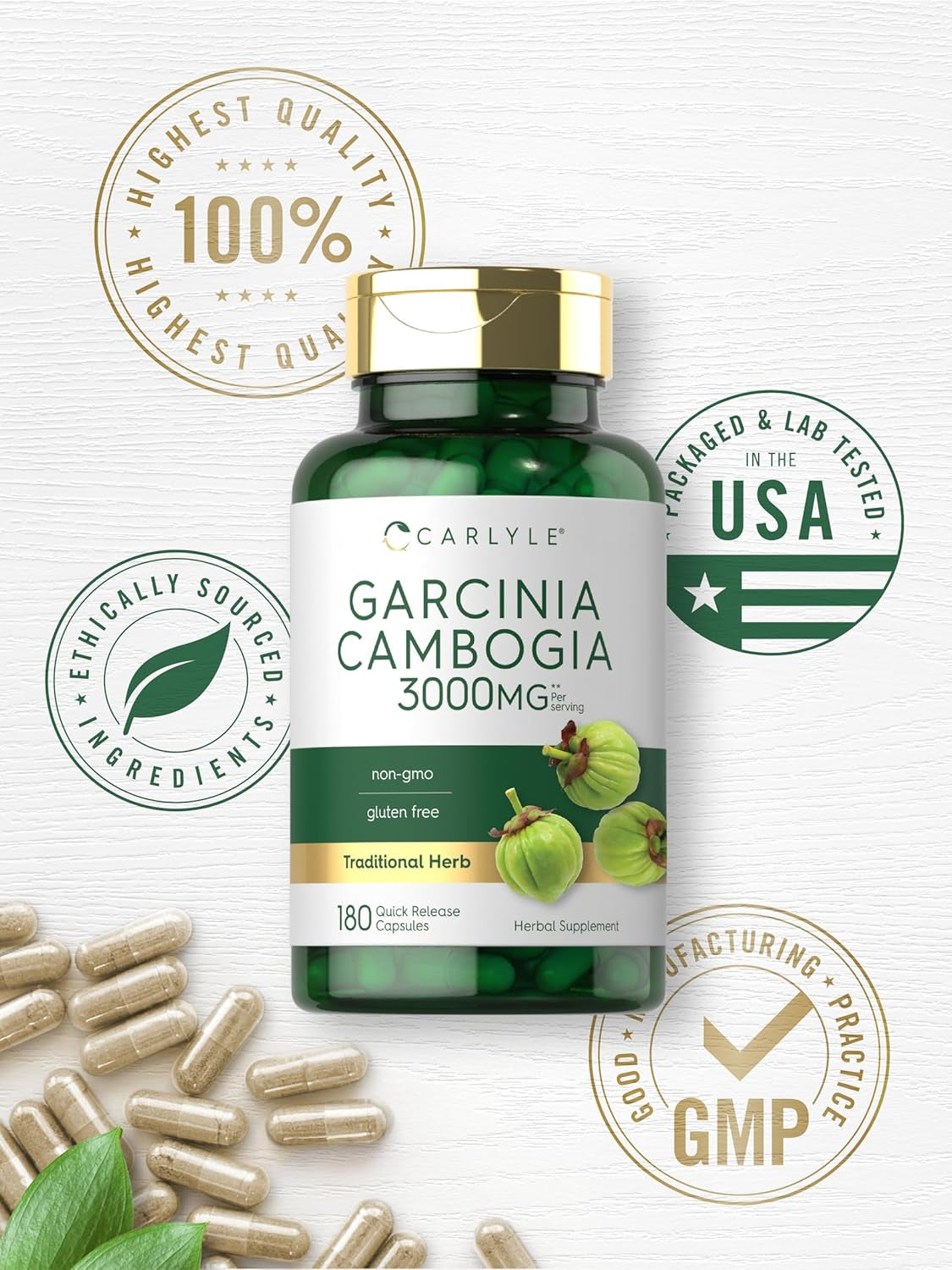 Carlyle Garcinia Cambogia Extract | 3000Mg | 180 Capsules | Non-Gmo, Gluten Free Supplement