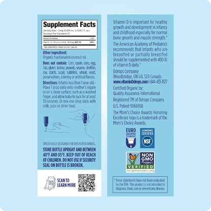 Ddrops Baby 400 IU, Vitamin D, 90 Drops 2.5Ml (0.08 Fl. Oz (Pack of 1))