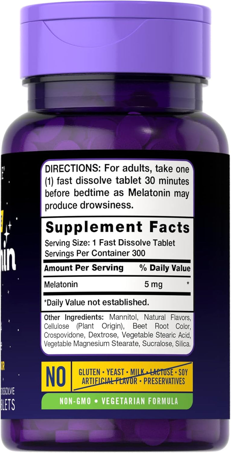Carlyle Melatonin 5 Mg Fast Dissolve 300 Tablets | Berry Flavor | Vegetarian, Non-Gmo Supplement