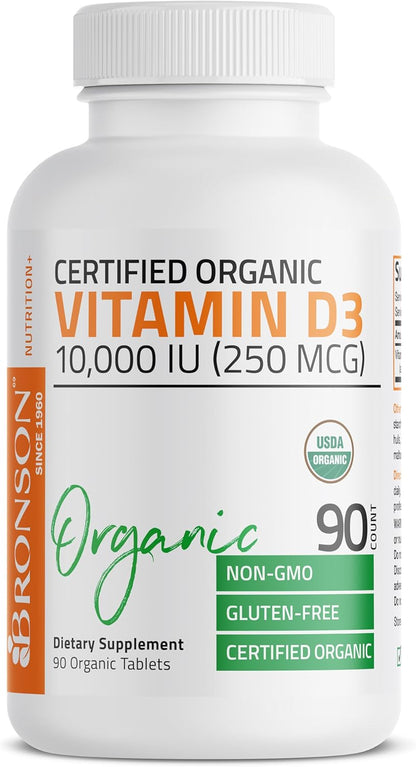 Bronson Vitamin D3 10,000 IU for Immune Support, Healthy Muscle Function & Bone Health, High  Organic Non-Gmo Vitamin D Supplement, 90 Tablets