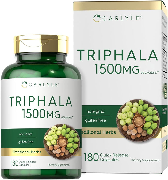 Triphala Capsules | 1500Mg | 180 Count Supplement | Non-Gmo and Gluten Free