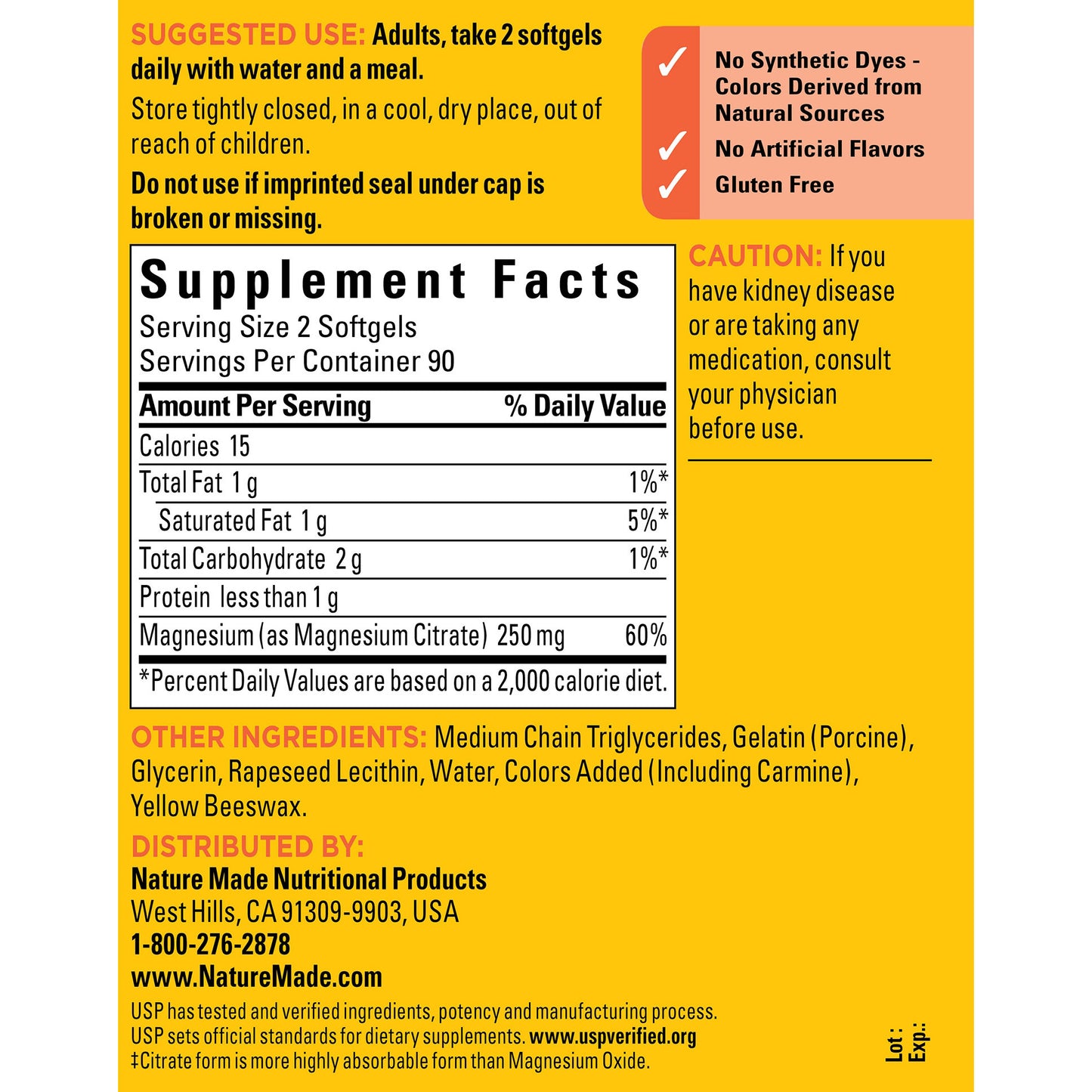 Nature Made Magnesium Citrate 250 Mg., 180 Softgels