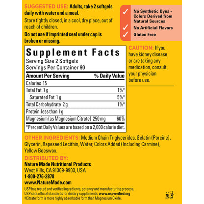 Nature Made Magnesium Citrate 250 Mg., 180 Softgels