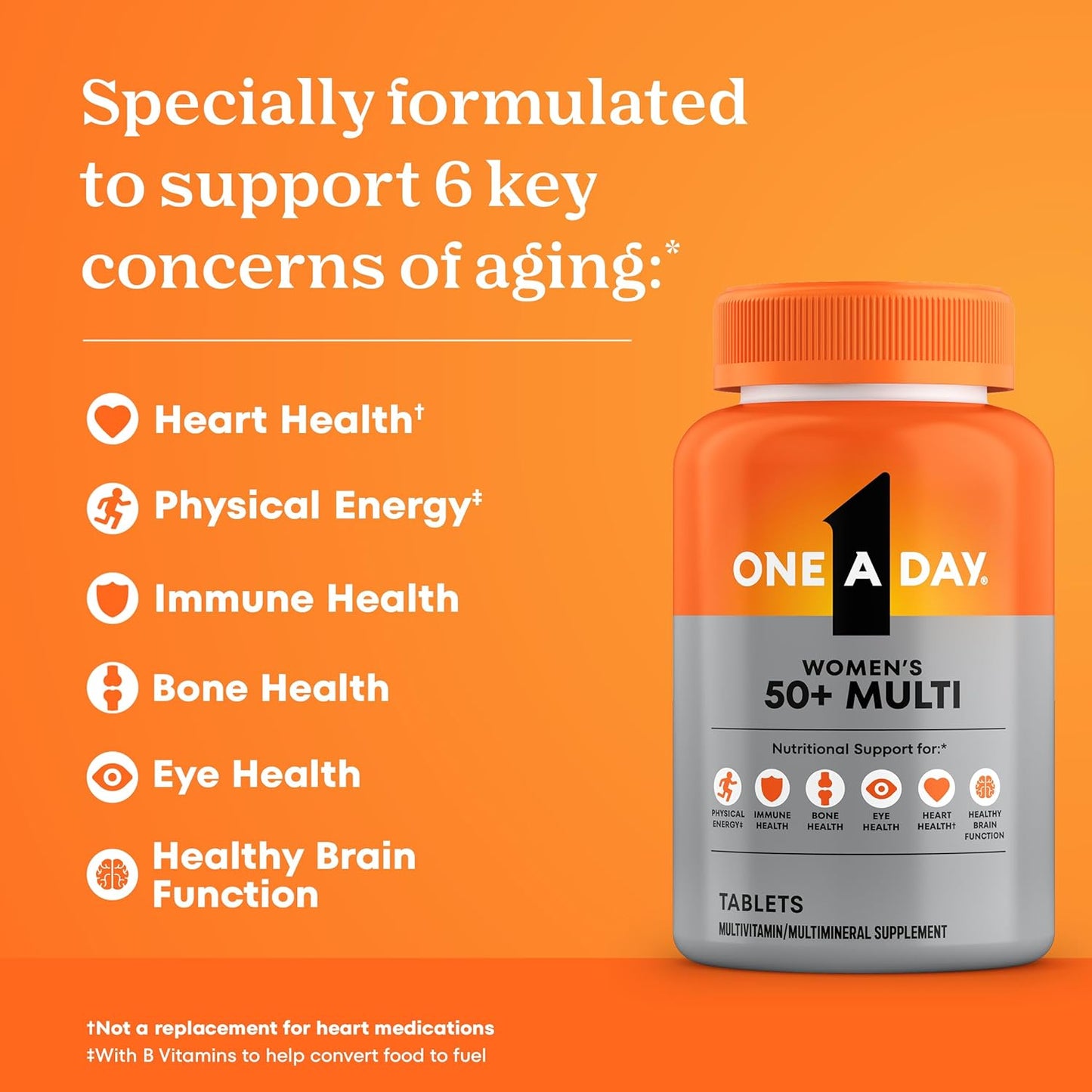 One a Day Multivitamin for Women 50 and over Tablets, Womens Multivitamin 50 plus with Vitamins D, C, E, Zinc & Biotin, Daily Vitamins for Woman 50+, 200 Ct (Packaging May Vary)