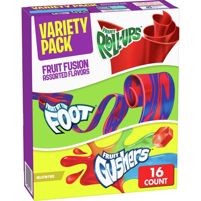 Fruit Roll-Ups, Fruit by the Foot, Gushers, Snacks Variety Pack, 16 Ct