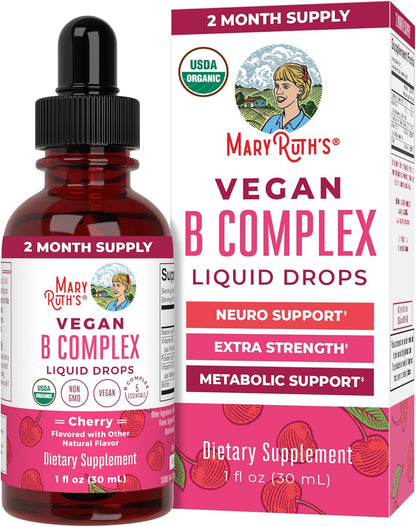 Maryruth Organics Vitamin B Complex | B Vitamins Complex | Biotin | Vitamin B12 | Niacin | Folate | Metabolic Support Supplement | Vegan | USDA Organic | Non-Gmo | Gluten Free | 2 Month Supply