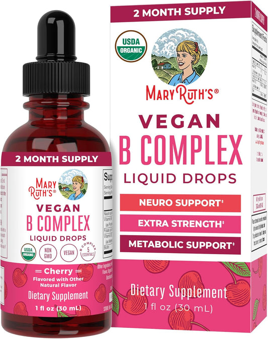 Maryruth Organics Vitamin B Complex | B Vitamins Complex | Biotin | Vitamin B12 | Niacin | Folate | Metabolic Support Supplement | Vegan | USDA Organic | Non-Gmo | Gluten Free | 2 Month Supply